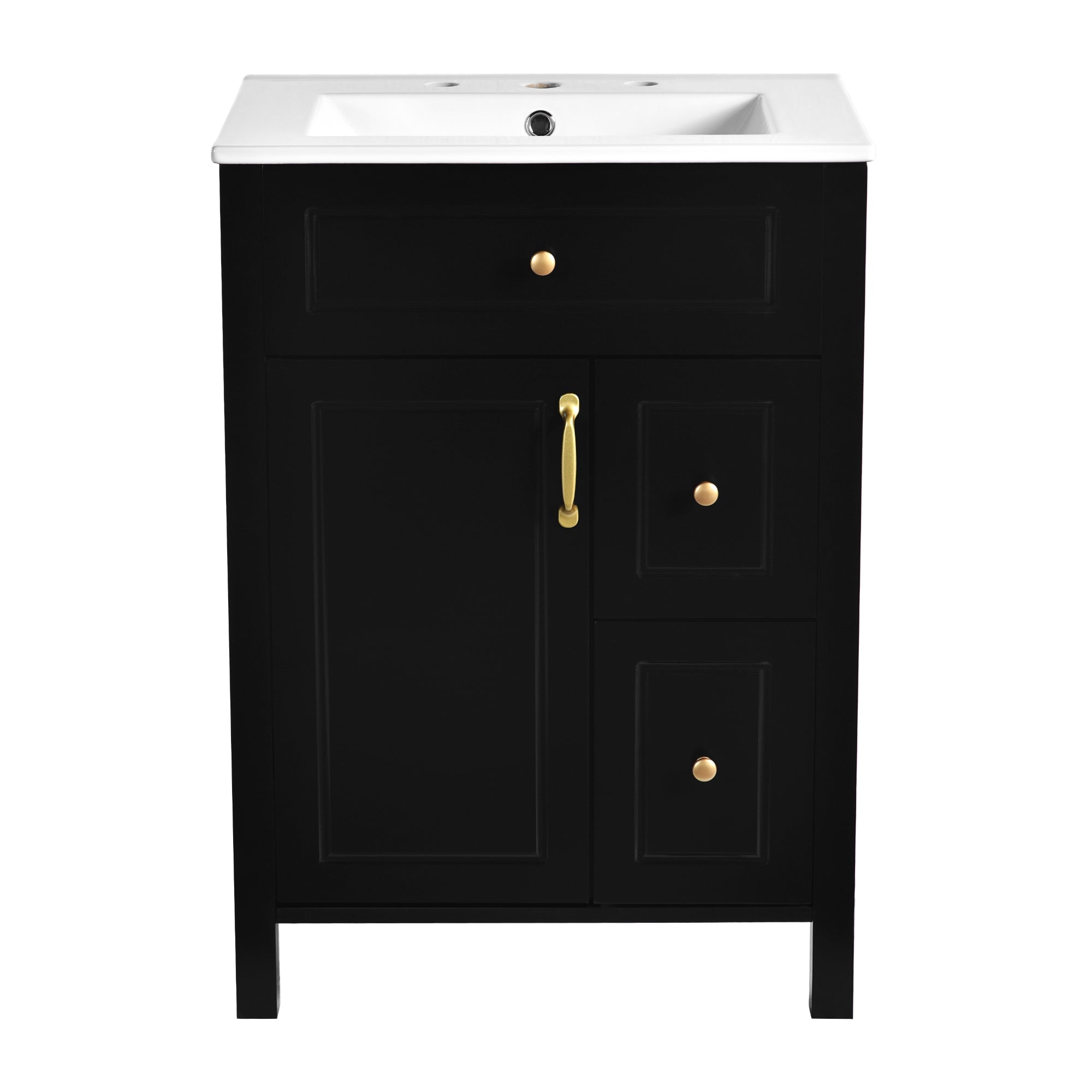VanityFus 24-in Bathroom Vanity Black Single Sink Combo Ceramic Top 1 Soft-Close Doors 2 Drawer